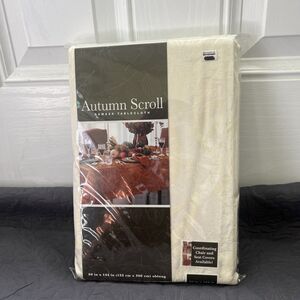 BB&B Autumn Scroll Ivory Damask Fabric Tablecloth Table Cloth 60in x 144in NWT